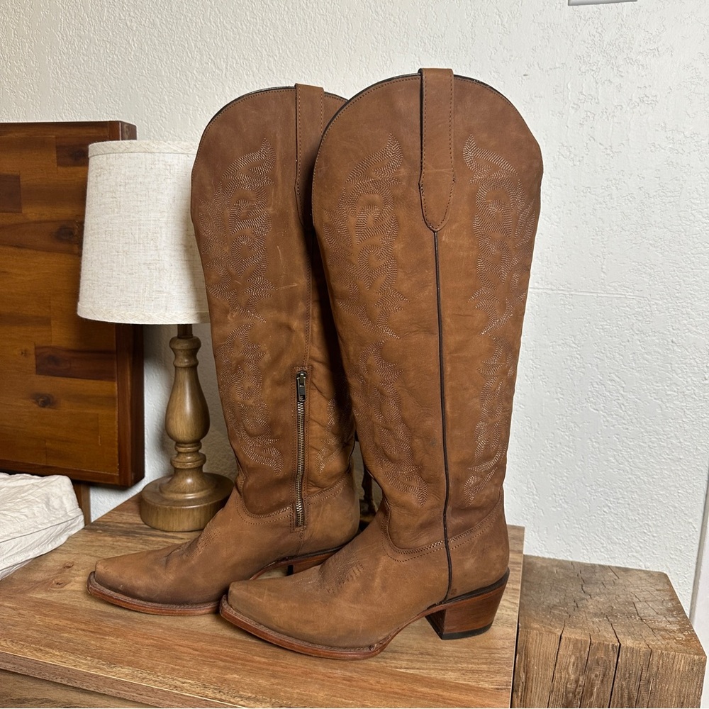 Tan Leather Rock’em Knee-High Boots Wide Calf